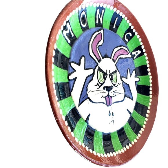 Ceramic Art Plate Mark Adan Rabbit Gift for Monica 9 Inch Pottery - Picture 8 of 8